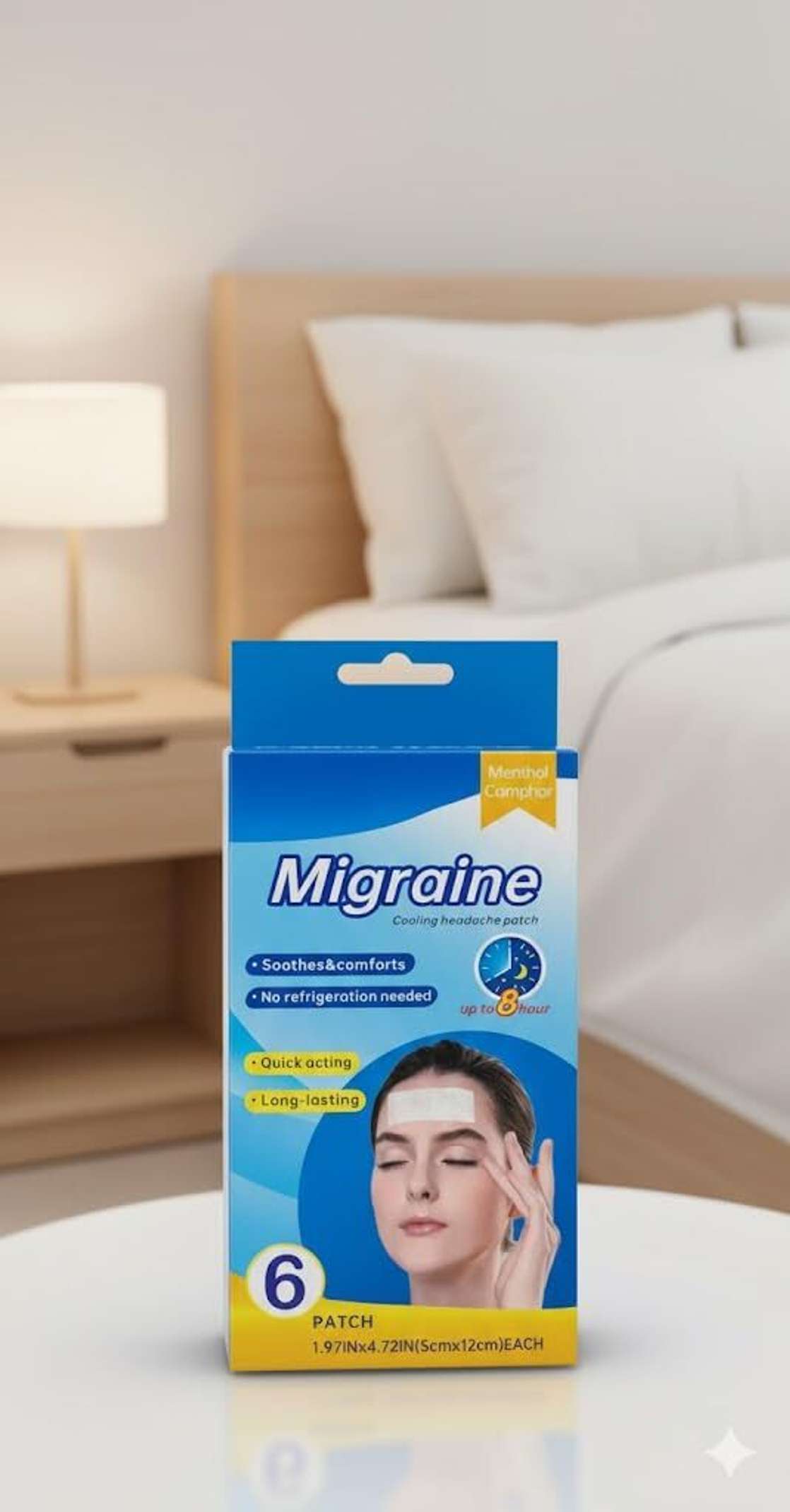 6 pcs Migraine Cooling Headache Patch For Fever and Relaxation Migraine Fever Stress Relief Instant Cooling Hydrogel Pads With Menthol For Kids and Adults Long Lasting 8 Hours Pain Relief Pack Of 6